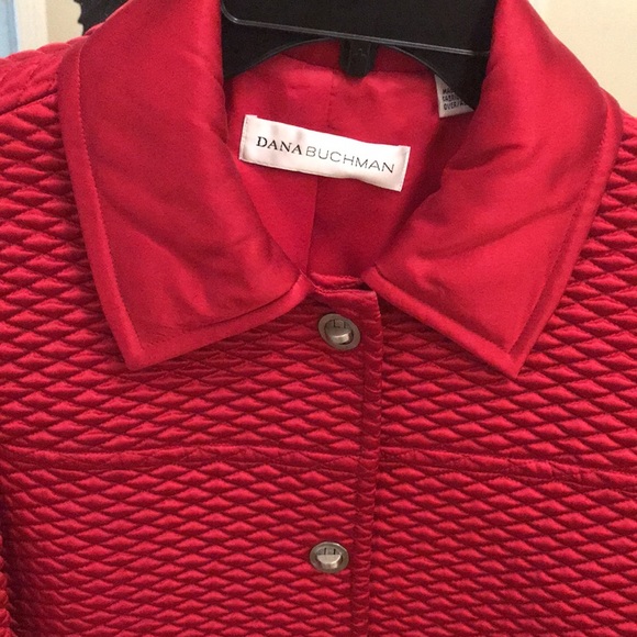 DANA BUCHMAN Red Silk Quilted Turn Lock Barn Jacket Blazer Coat 8 S - M EXC COND - Picture 3 of 5